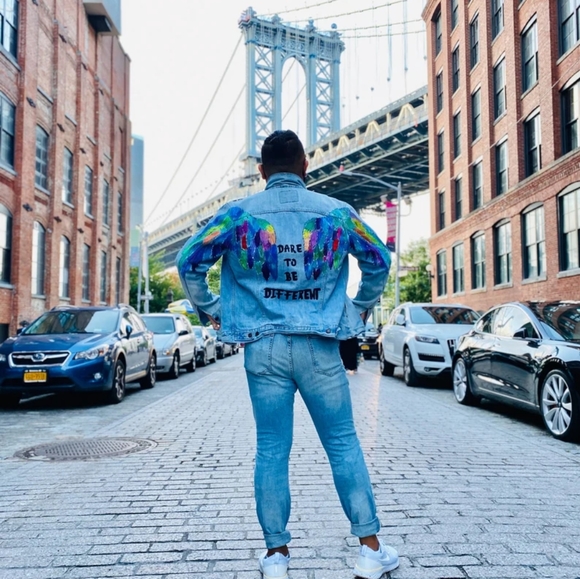 Personalized Wings Drawing Denim Jacket - Picture 2 of 4